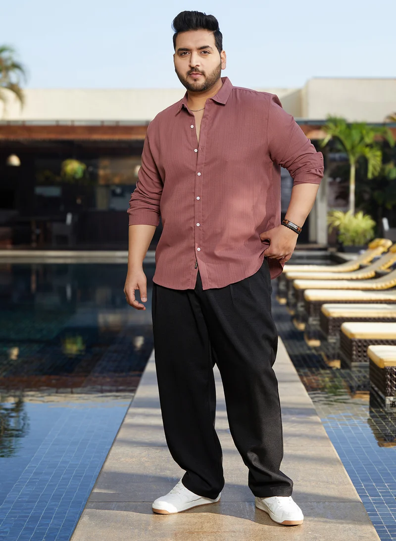 Instafab Plus Instafab Plus Men's Wine Red Solid Button Shirt For Casual Wear | Spread Collar | Long Cuffed Sleeves | Button Closure | Plus Size Shirt Crafted With Comfort Fit For Everyday Wear