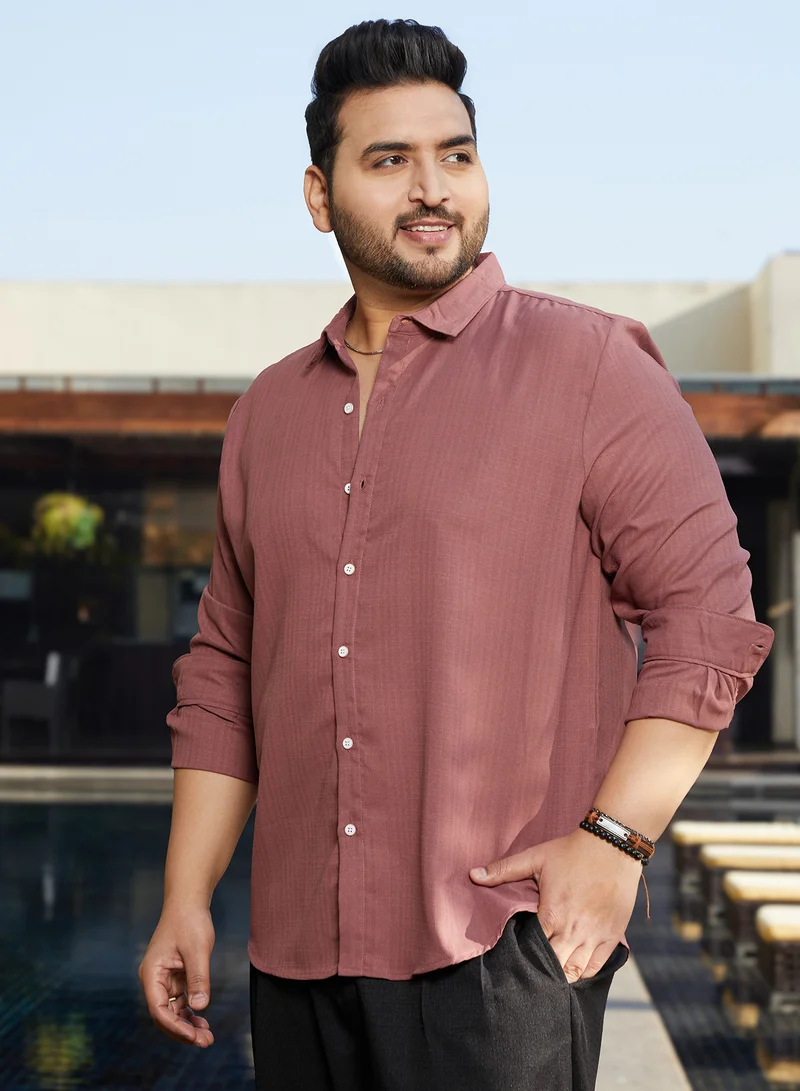 Instafab Plus Instafab Plus Men's Wine Red Solid Button Shirt For Casual Wear | Spread Collar | Long Cuffed Sleeves | Button Closure | Plus Size Shirt Crafted With Comfort Fit For Everyday Wear
