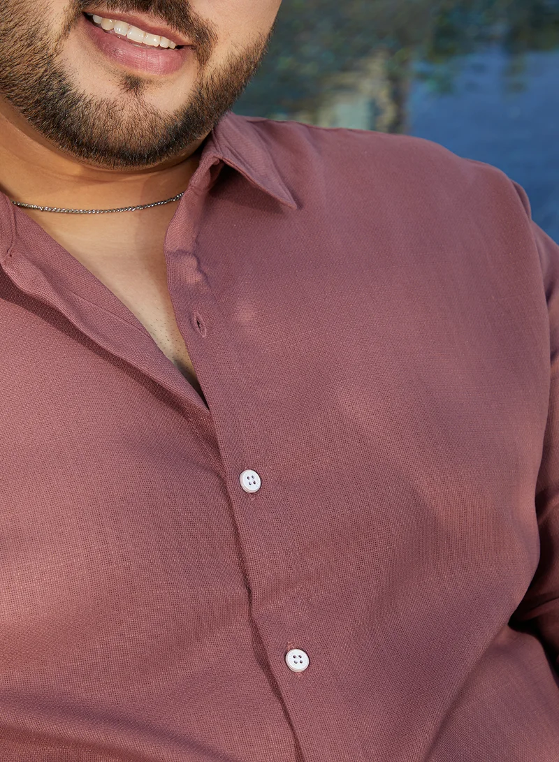 Instafab Plus Instafab Plus Men's Wine Red Solid Button Shirt For Casual Wear | Spread Collar | Long Cuffed Sleeves | Button Closure | Plus Size Shirt Crafted With Comfort Fit For Everyday Wear