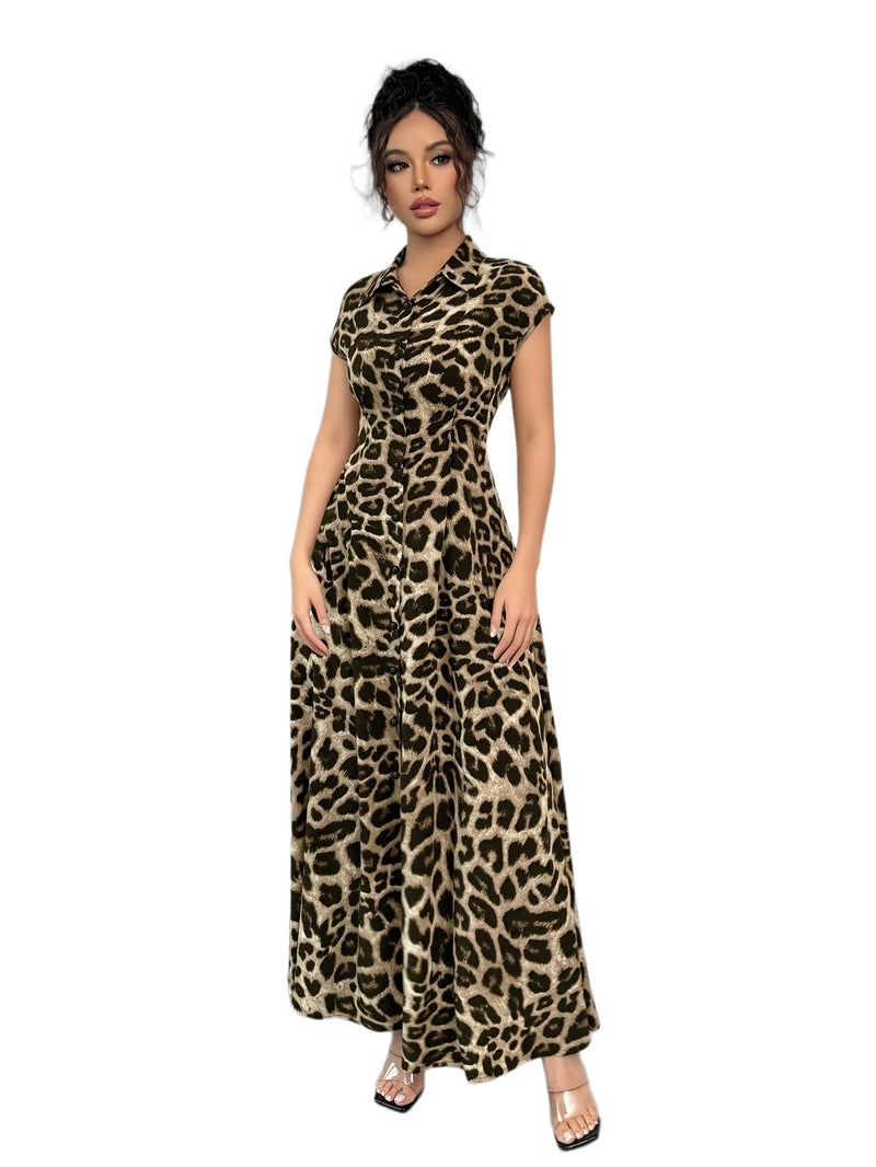 Western Spring\u002FSummer New Random Print Random Trim Vacation Style Elegant Casual Shirt Dress Long Dress - Image 1