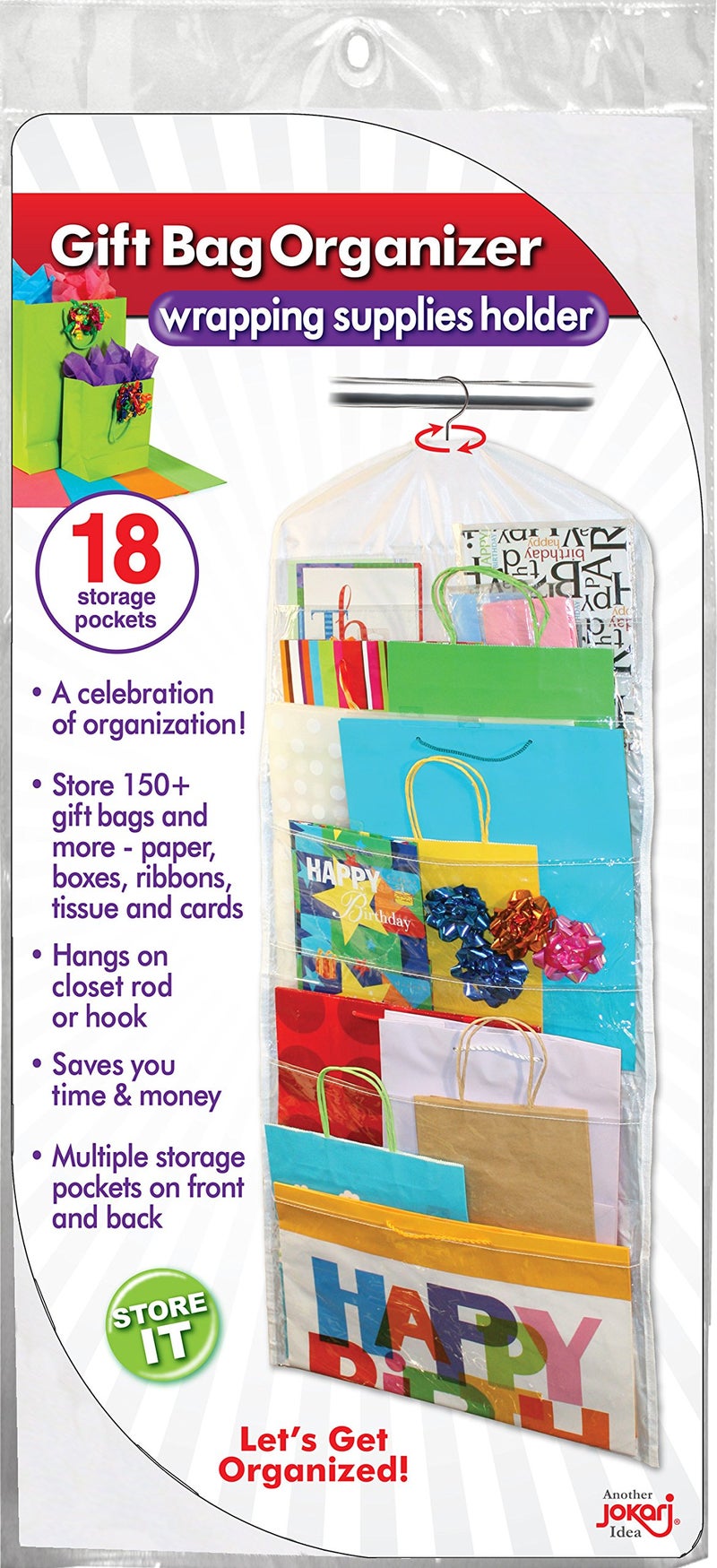 Gift Bag Organizer  Storage for Gift Bags Bows Ribbon and More  Organize Your Closet with this Hanging Bag  Box to Have Organization with Clear Pockets by Jokari