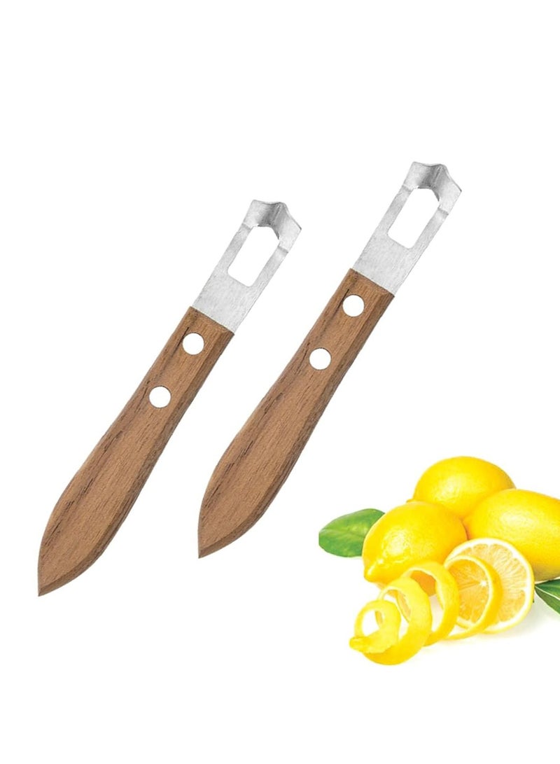 CMGTYYD. سكينتان لتقشير الليمون، مقاس 5.94 × 0.86 بوصة، بمقبض خشبي من الفولاذ المقاوم للصدأ، لتقشير الجريب فروت والليمون الحامض والبرتقال والليمون الحامض. - Image 1