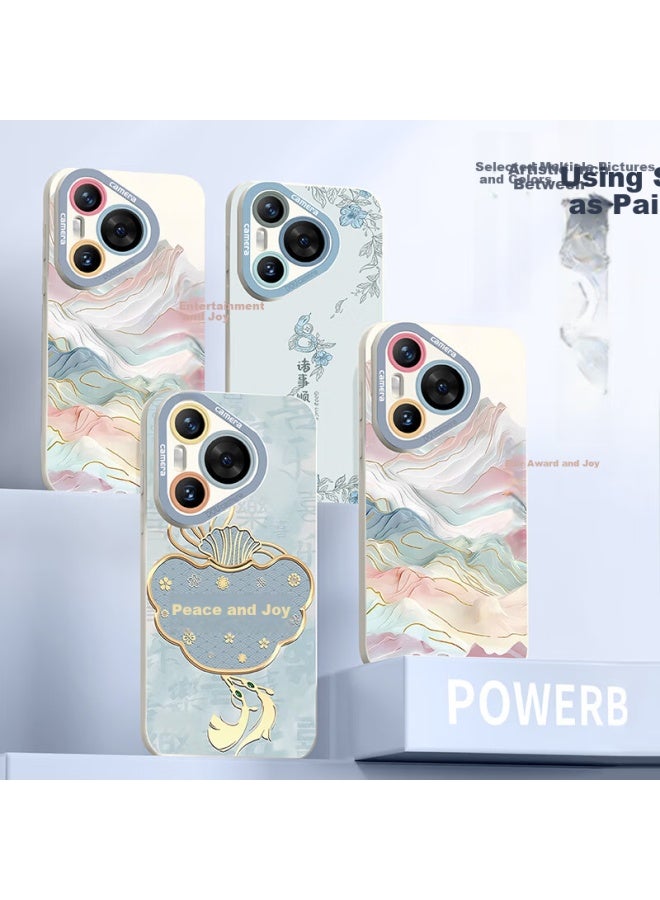 Xp Compatible Huawei Pura70 Phone Case, Full Lens Protection P70 Soft Shell, Heat Dissipation Silicone, National Trend Style, For Men And Women, High-end Feel, Shockproof With Lanyard Protective Cover - Antique White Smooth Sailing - Image 2