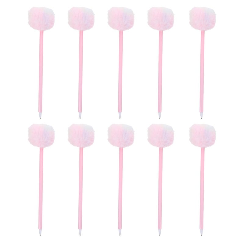 Pink Fluffy Pompom Ballpoint Pens 10 Pack Gel Ink Cute Writing Pens for Students - Image 2