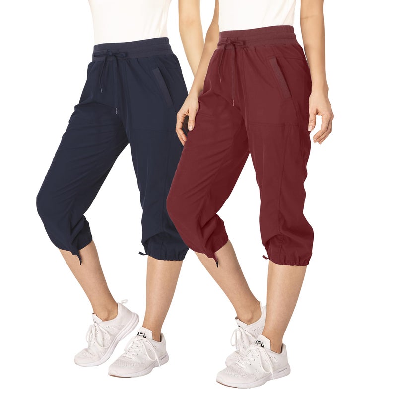 Ultra Performance Capri Pants for Women 2 Pack Womens Capris Hiking Capri Pants Summer Clothes for Women (Avail in Plus Size) Wine, Navy - Image 1