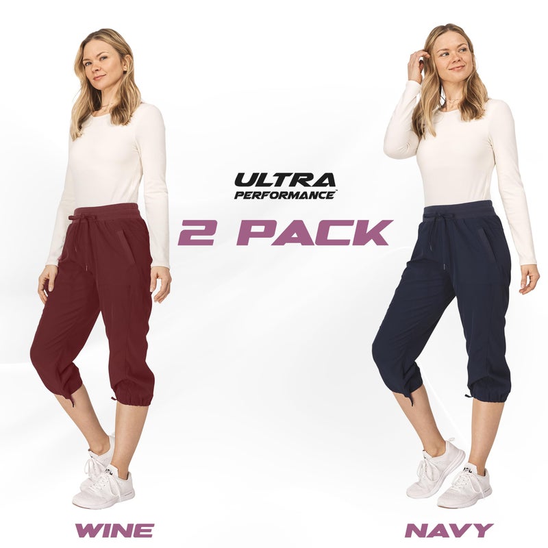 Ultra Performance Capri Pants for Women 2 Pack Womens Capris Hiking Capri Pants Summer Clothes for Women (Avail in Plus Size) Wine, Navy - Image 2
