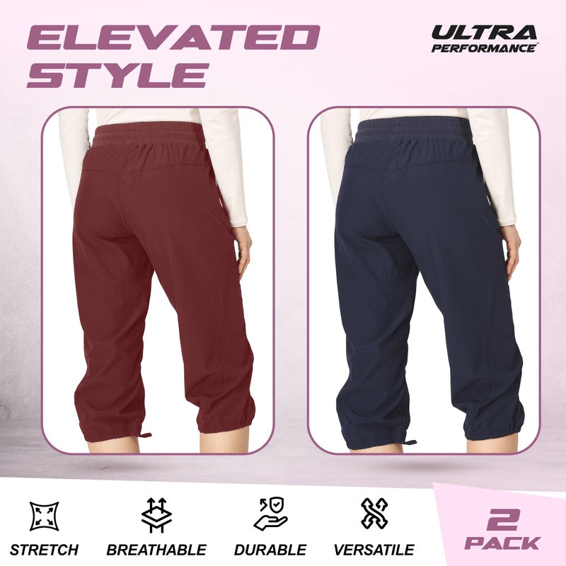 Ultra Performance Capri Pants for Women 2 Pack Womens Capris Hiking Capri Pants Summer Clothes for Women (Avail in Plus Size) Wine, Navy - Image 5