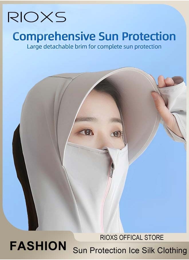 RIOXS - Women's Upf50+ Uv Sun Protection Ice Silk Clothing Long Sleeve Breathable Shirts Lightweight Hoodie Zip Up Outdoor Jacket Coat - Image 1