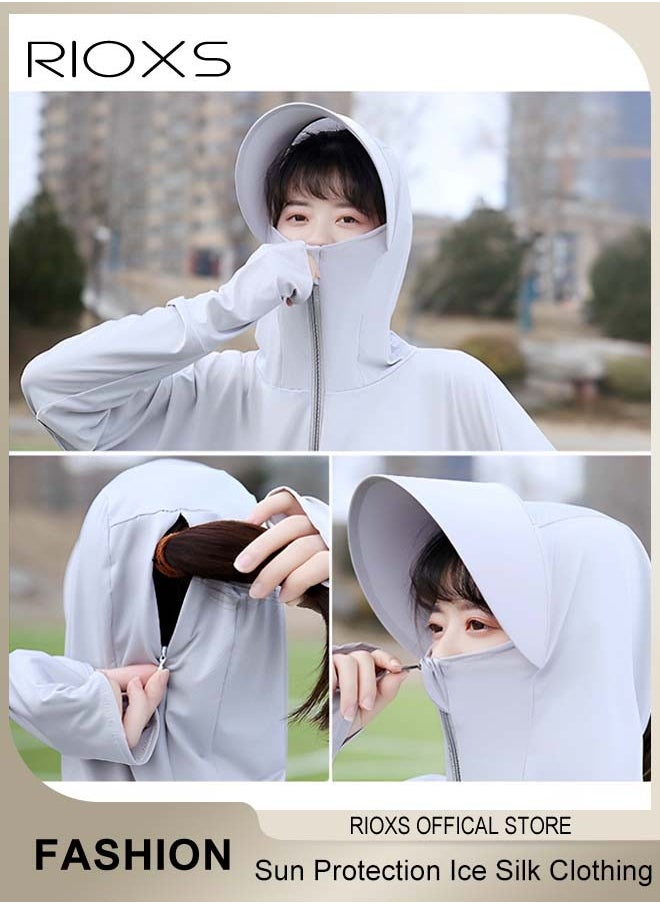RIOXS - Women's Upf50+ Uv Sun Protection Ice Silk Clothing Long Sleeve Breathable Shirts Lightweight Hoodie Zip Up Outdoor Jacket Coat - Image 1