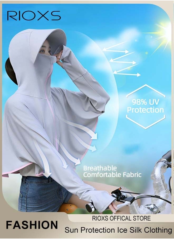 RIOXS - Women's Upf50+ Uv Sun Protection Ice Silk Clothing Long Sleeve Breathable Shirts Lightweight Hoodie Zip Up Outdoor Jacket Coat - Image 1