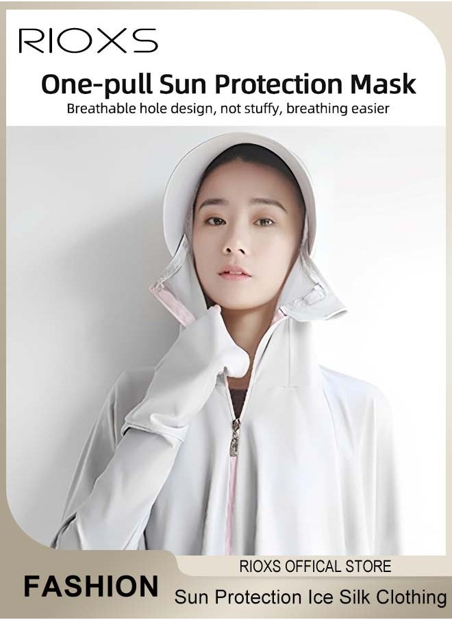 RIOXS - Women's Upf50+ Uv Sun Protection Ice Silk Clothing Long Sleeve Breathable Shirts Lightweight Hoodie Zip Up Outdoor Jacket Coat - Image 1