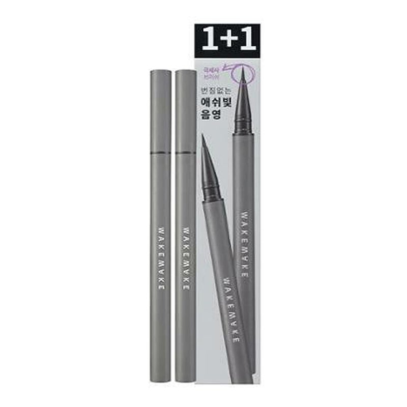 WAKEMAKE WAKEMAKE Real Ash Brush Eyeliner, Korean Makeup Liquid Eyeliner, Smudge-proof, Ultra-Fine Tip, Long Lasting Waterproof Liquid Eyeliner 0.04 OZ (Pack of 2) (01 ASH BLACK)