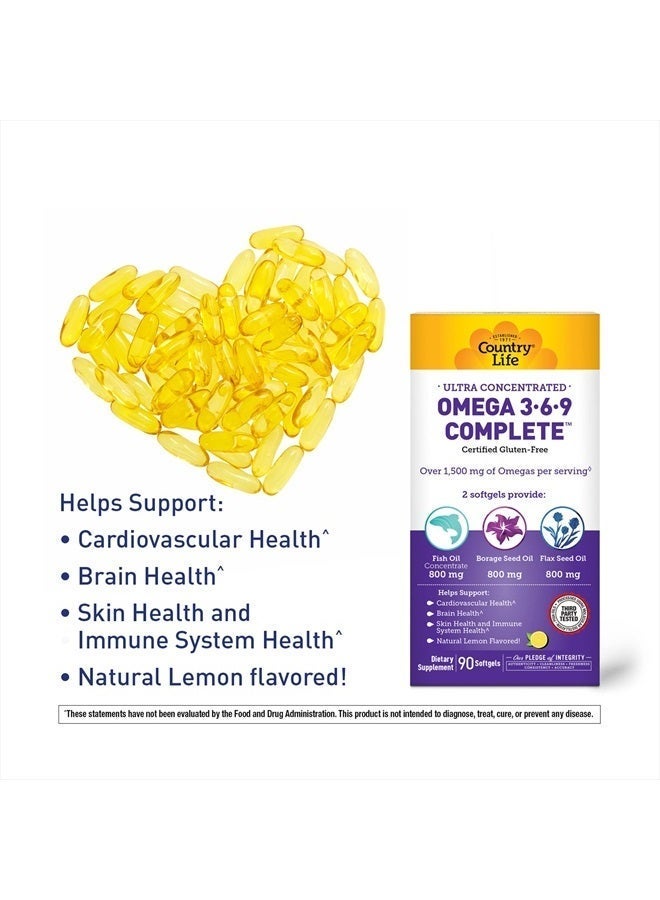 Country Life Omega 3-6-9, Ultra Concentrated, Supports Cardiovascular & Brain Health, 90 Softgels, Certified Gluten Free - Image 4