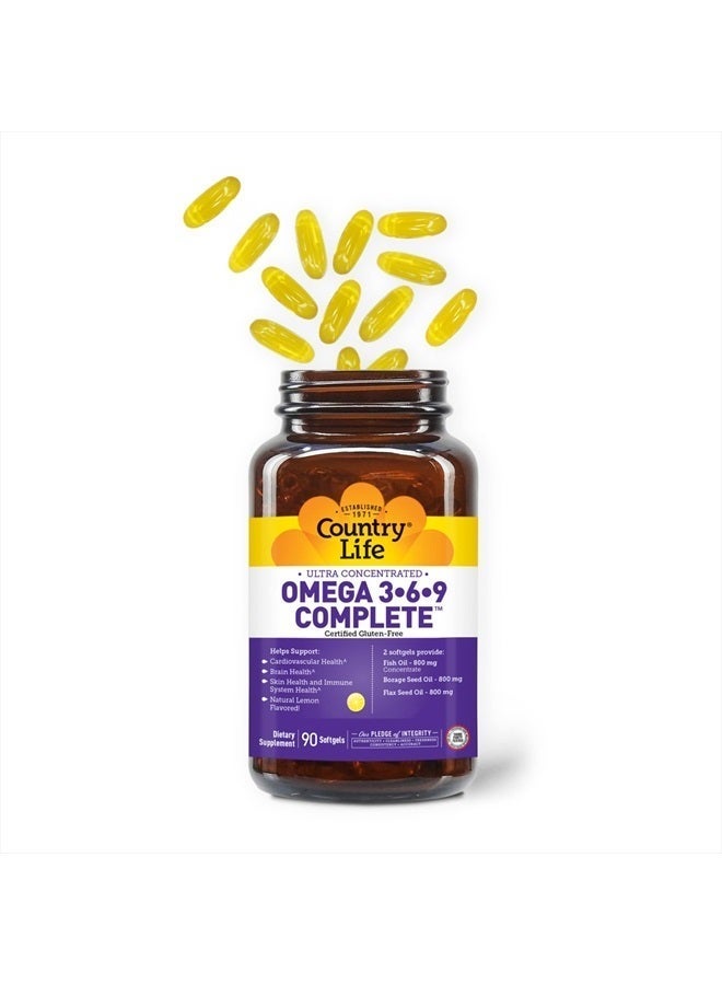 Country Life Omega 3-6-9, Ultra Concentrated, Supports Cardiovascular & Brain Health, 90 Softgels, Certified Gluten Free - Image 3