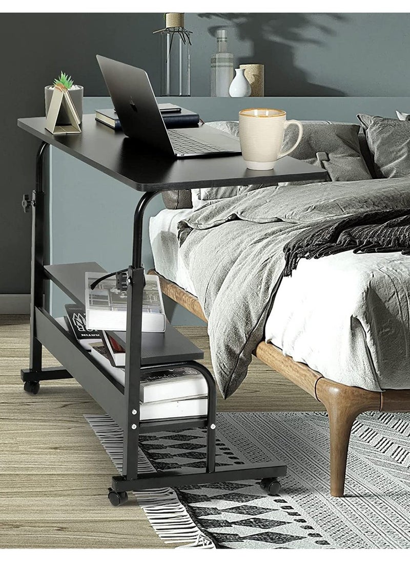 Adjustable Standing Desk, Small Desks for Small  Portable Laptop Computer Desk, Table for Bedrooms Couch Desk for Home Office Table Mobile Rolling Desk on Wheels with Storage (Black 80 * 40CM)