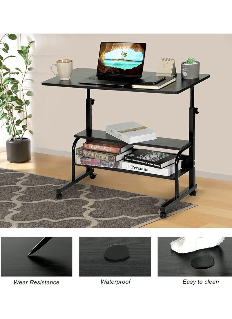 Adjustable Standing Desk, Small Desks for Small  Portable Laptop Computer Desk, Table for Bedrooms Couch Desk for Home Office Table Mobile Rolling Desk on Wheels with Storage (Black 80 * 40CM)