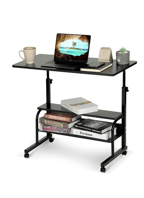 Adjustable Standing Desk, Small Desks for Small  Portable Laptop Computer Desk, Table for Bedrooms Couch Desk for Home Office Table Mobile Rolling Desk on Wheels with Storage (Black 80 * 40CM)