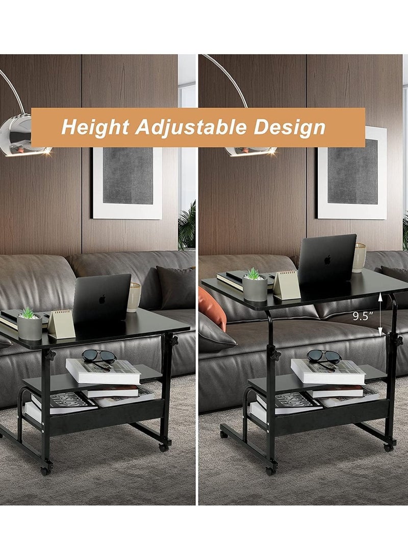 Adjustable Standing Desk, Small Desks for Small  Portable Laptop Computer Desk, Table for Bedrooms Couch Desk for Home Office Table Mobile Rolling Desk on Wheels with Storage (Black 80 * 40CM)