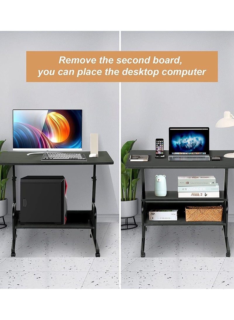 Adjustable Standing Desk, Small Desks for Small  Portable Laptop Computer Desk, Table for Bedrooms Couch Desk for Home Office Table Mobile Rolling Desk on Wheels with Storage (Black 80 * 40CM)
