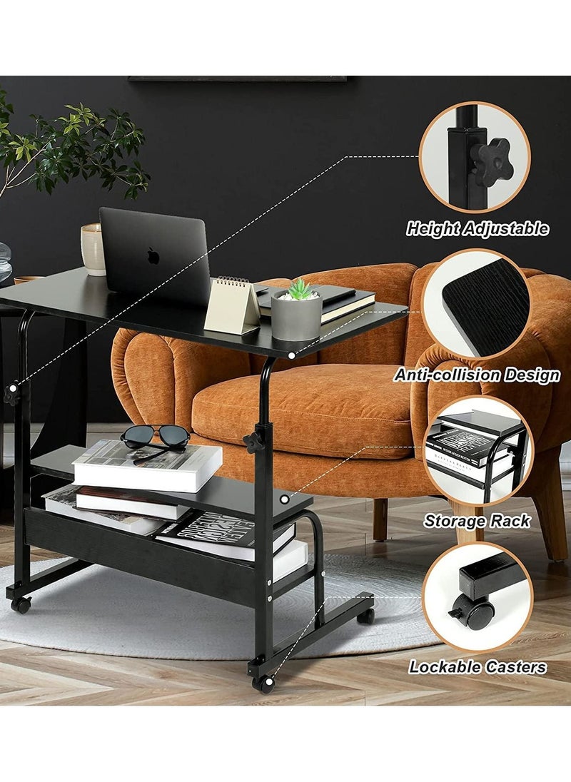 Adjustable Standing Desk, Small Desks for Small  Portable Laptop Computer Desk, Table for Bedrooms Couch Desk for Home Office Table Mobile Rolling Desk on Wheels with Storage (Black 80 * 40CM)