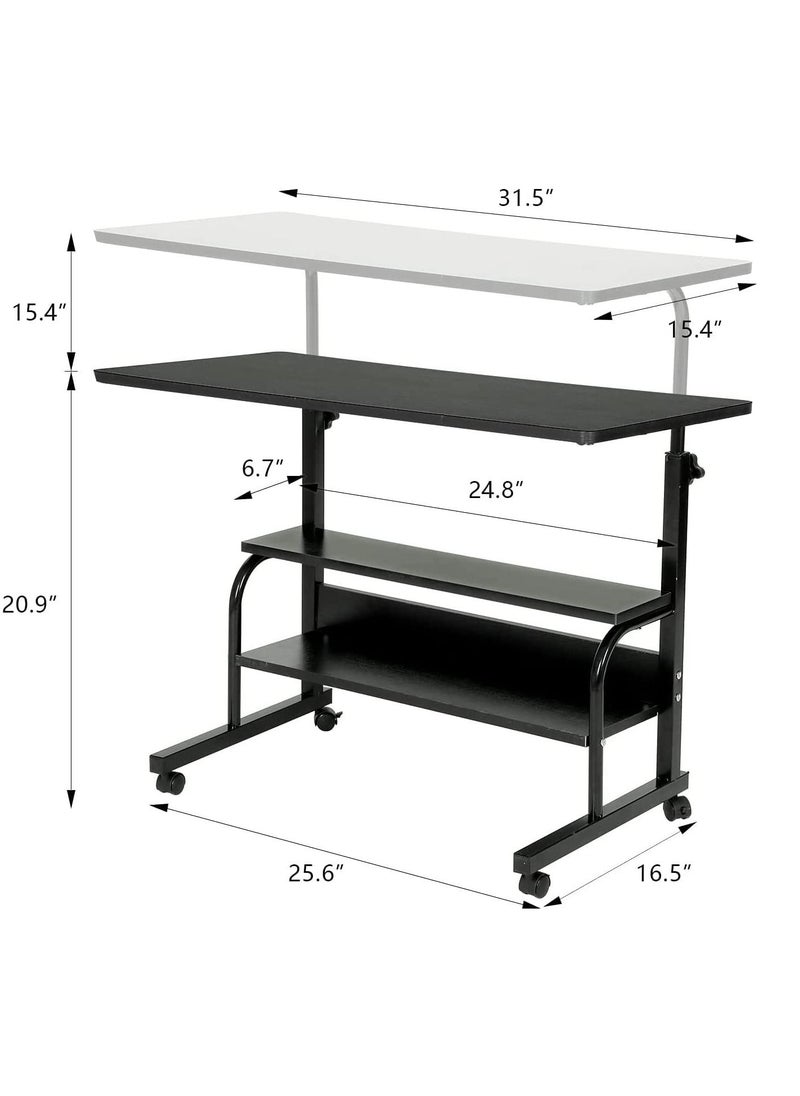 Adjustable Standing Desk, Small Desks for Small  Portable Laptop Computer Desk, Table for Bedrooms Couch Desk for Home Office Table Mobile Rolling Desk on Wheels with Storage (Black 80 * 40CM)