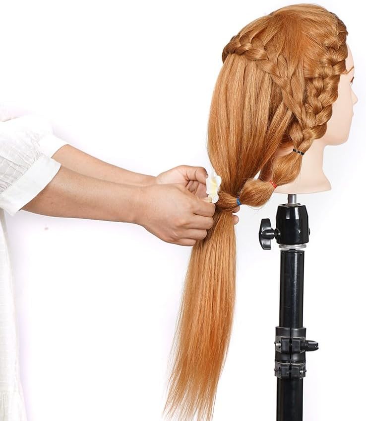 Pykisfp Mannequin Head with 60% Real Hair, Hairdresser Practice Training Head Cosmetology Manikin Doll Head withPresent exquisite gifts and desktop stand (Golden) - Image 3