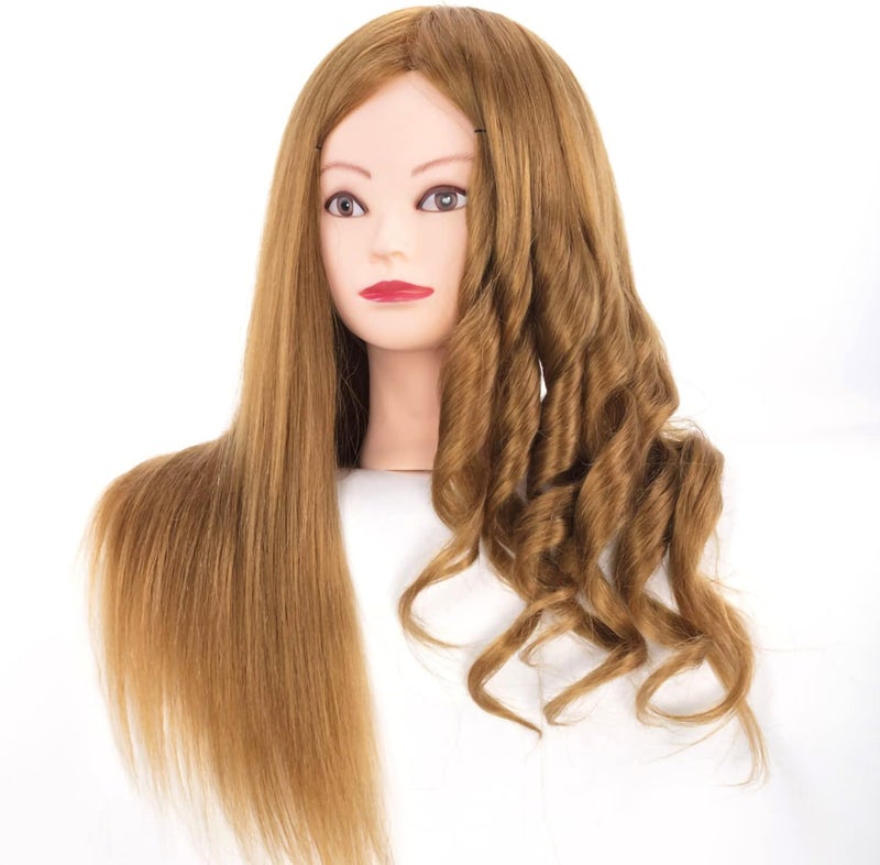 Pykisfp Mannequin Head with 60% Real Hair, Hairdresser Practice Training Head Cosmetology Manikin Doll Head withPresent exquisite gifts and desktop stand (Golden) - Image 5