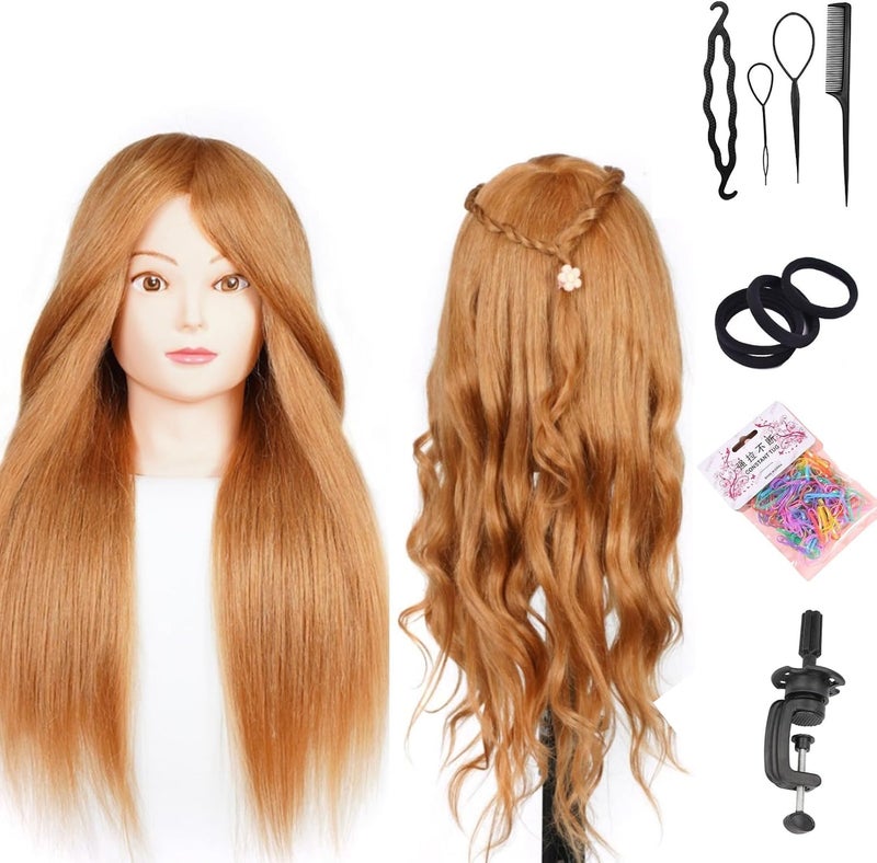 Pykisfp Mannequin Head with 60% Real Hair, Hairdresser Practice Training Head Cosmetology Manikin Doll Head withPresent exquisite gifts and desktop stand (Golden) - Image 2