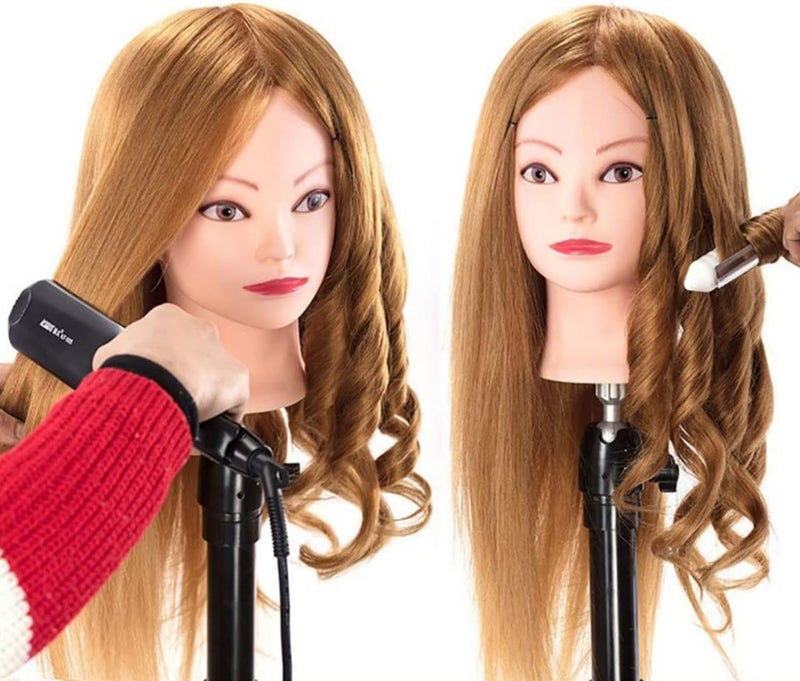 Pykisfp Mannequin Head with 60% Real Hair, Hairdresser Practice Training Head Cosmetology Manikin Doll Head withPresent exquisite gifts and desktop stand (Golden) - Image 1