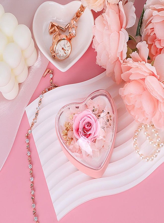 iSuperb Heart Shape Ring Box Preserved Flower Rose Ring Case Velvet Jewelry Box Gift Box for Wedding Anniversary Birthday (Pink) - Image 3