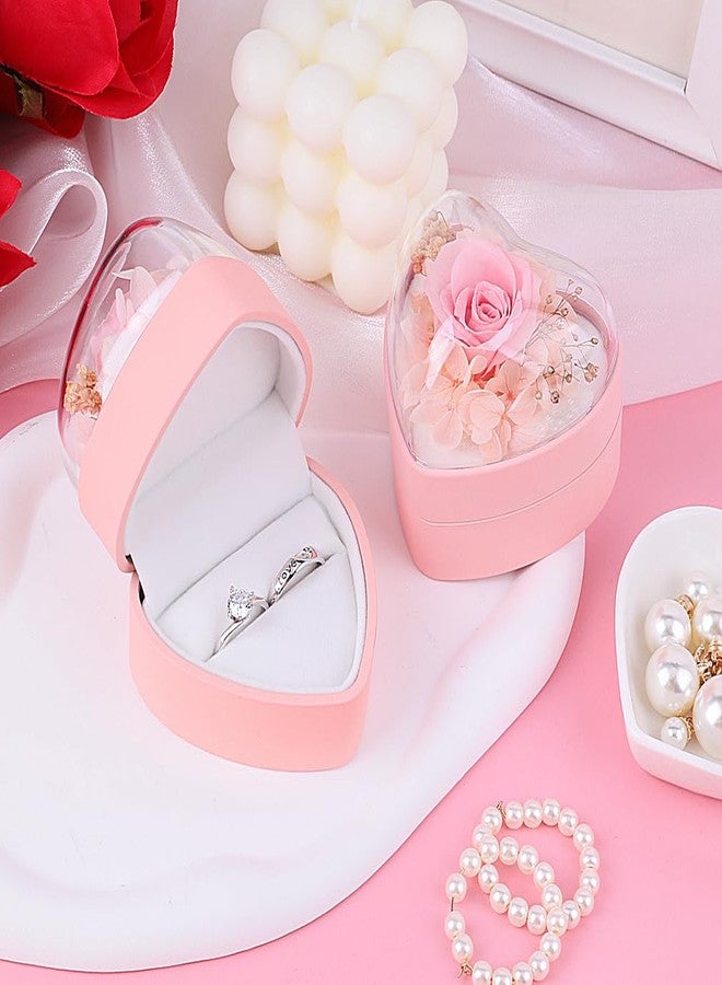 iSuperb Heart Shape Ring Box Preserved Flower Rose Ring Case Velvet Jewelry Box Gift Box for Wedding Anniversary Birthday (Pink) - Image 2