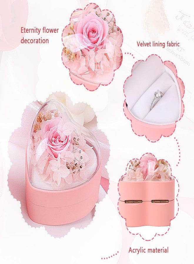 iSuperb Heart Shape Ring Box Preserved Flower Rose Ring Case Velvet Jewelry Box Gift Box for Wedding Anniversary Birthday (Pink) - Image 4