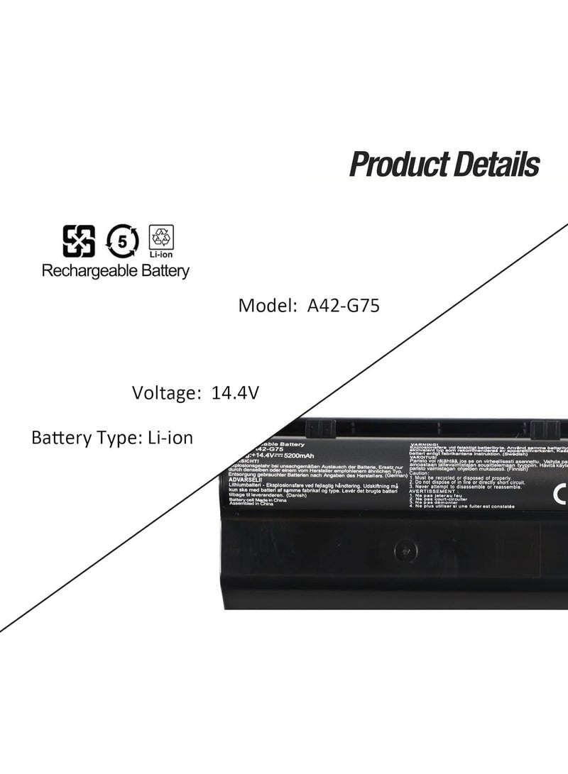 Terabyte A42-G75 Laptop Battery Compatible for G75 G75V G75VM G75VW G75VX G75 3D G75V 3D G75VM 3D G75VW 3D G75VX 3D Laptop Battery - Image 2