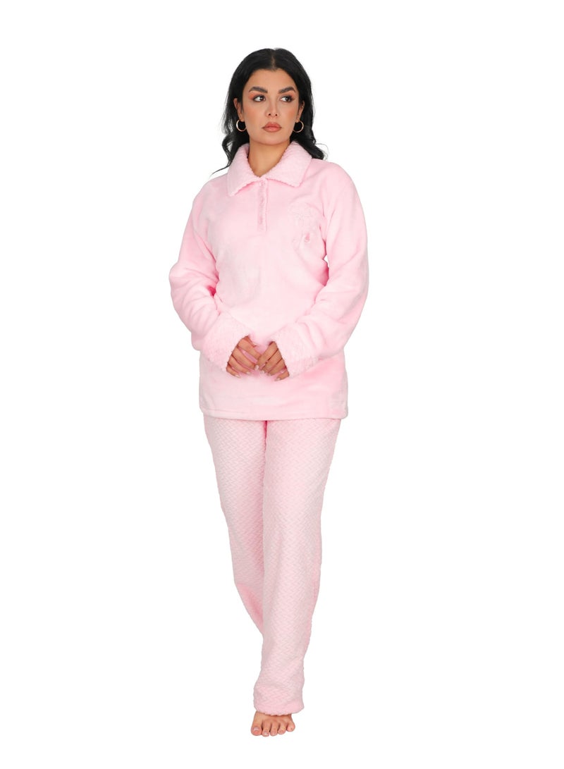 Dadoush Women's soft fleece pajama set, two pieces: top and pants - Women's winter pajamas, lined, consisting of (...(..two pieces.)..) Women's winter pajamas - Image 1