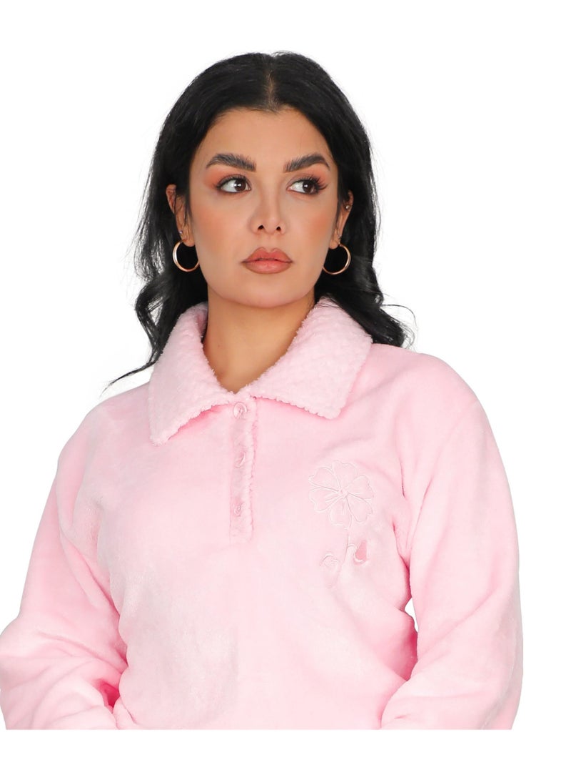 Dadoush Women's soft fleece pajama set, two pieces: top and pants - Women's winter pajamas, lined, consisting of (...(..two pieces.)..) Women's winter pajamas - Image 2