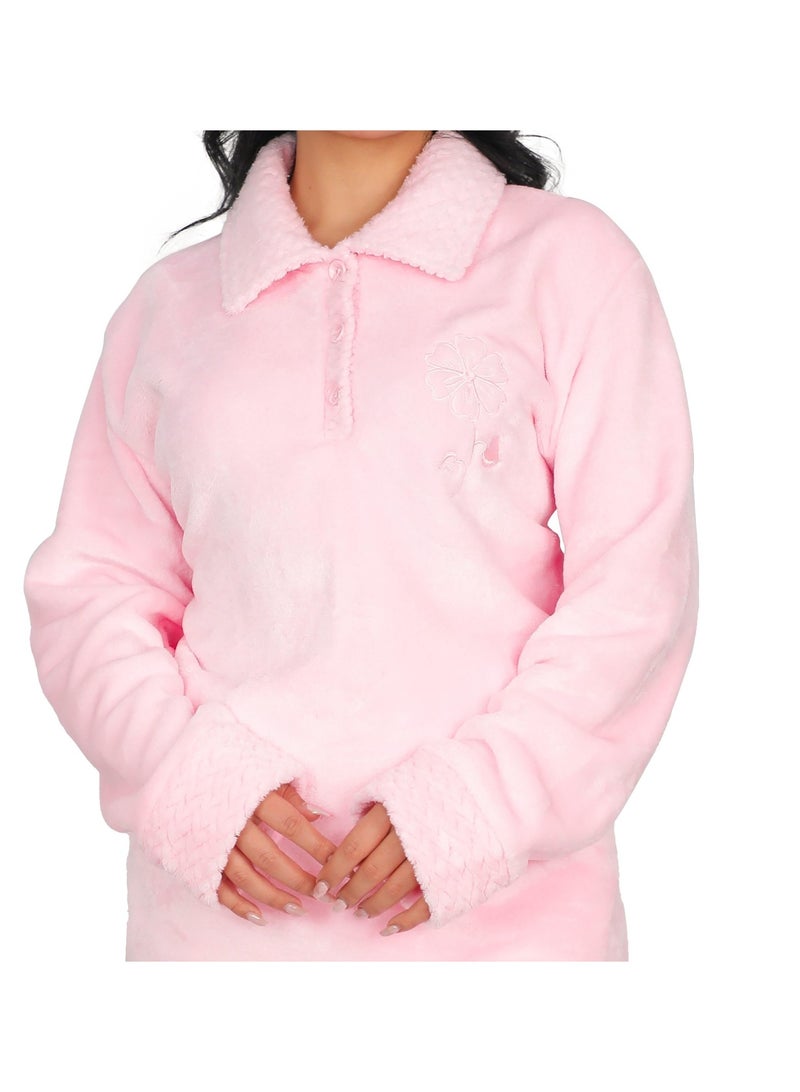 Dadoush Women's soft fleece pajama set, two pieces: top and pants - Women's winter pajamas, lined, consisting of (...(..two pieces.)..) Women's winter pajamas - Image 4