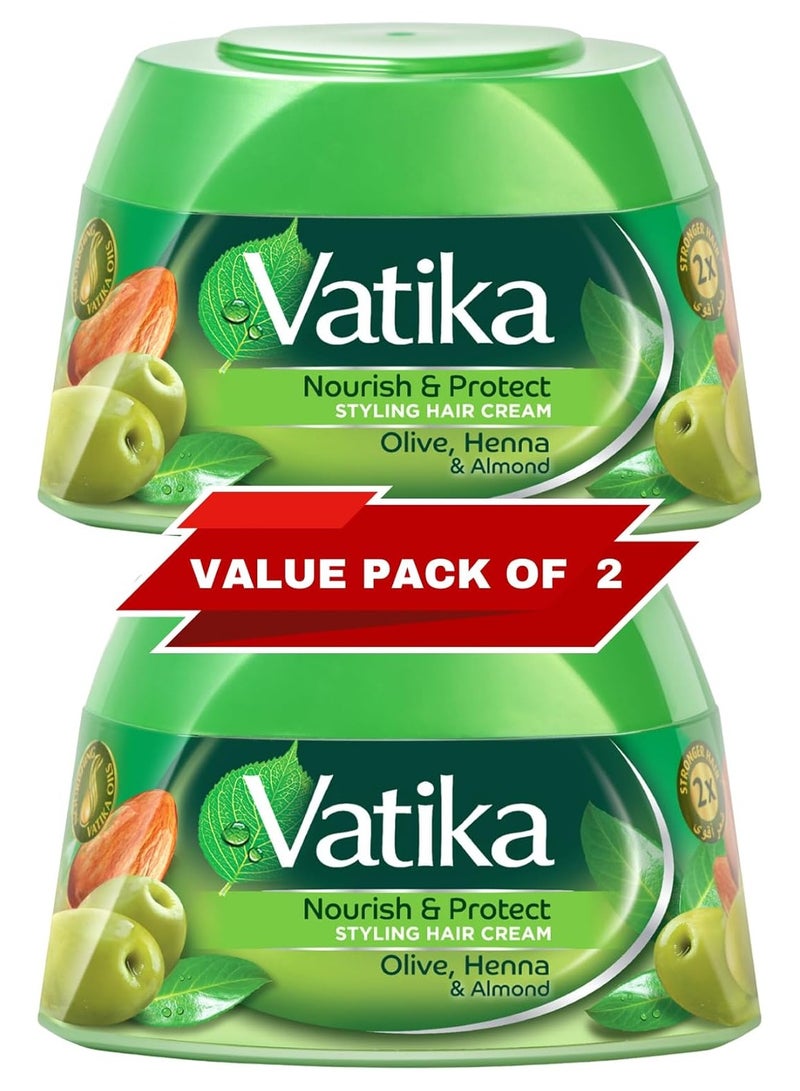 Vatika Naturals Vatika Naturals Nourish & Protect Styling Hair Cream Pack 2| Olive oil ,Henna, Almond, Nourishing Vatika Oils | Style & Texture | Non-Sticky, Non-Oily, Lightweight  - Image 1