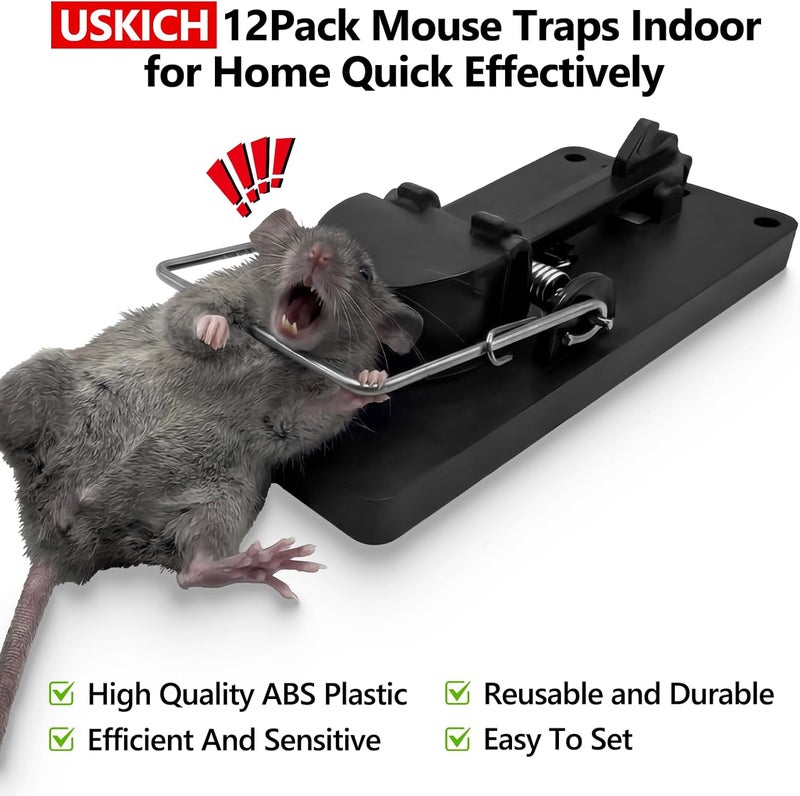USKICH 12 Pack Mouse Traps Indoor for Home,Mice Traps for House,Reusable Mouse Trap that Work,Small Mice Catchers for Home Indoor, Quick-Set Mousetraps for House Effective - Image 4