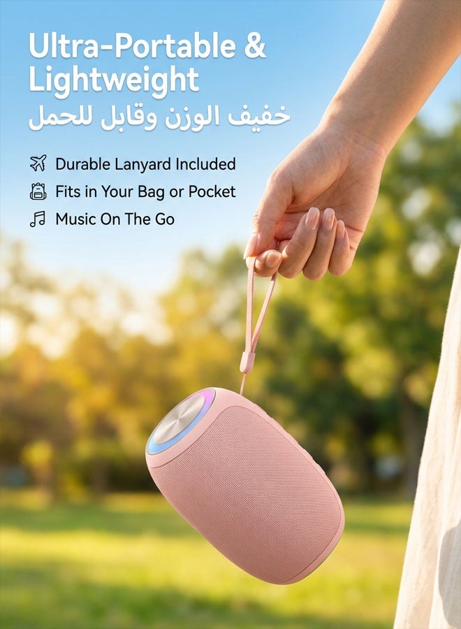 مُشغِّل موسيقى محمول لاسلكي ببلوتوث 5.0 مع سابوفر ميني للباس وأضواء LED ملونة، صوت ستريو 360°، مشغل موسيقى خارجي يدعم بطاقة TF وUSB وAUX للهاتف والكمبيوتر - هدية - Image 4