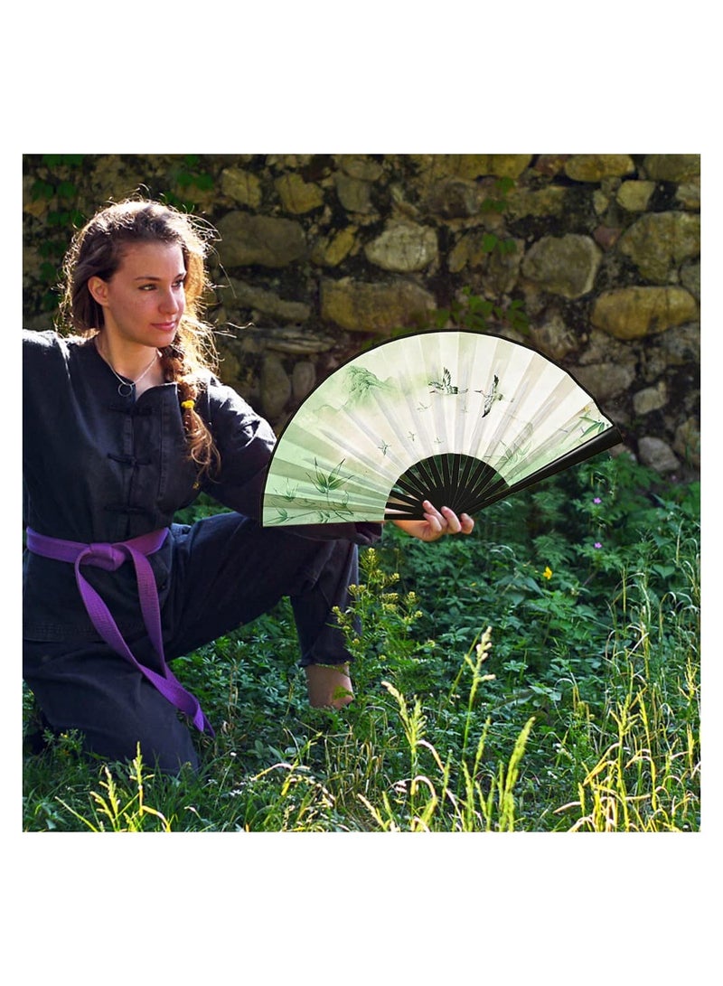 SYOSI Folding Fan, Folding Hand Fans with Tassel Hand Fans with Tassel Bamboo Silk Fabric Foldable Fan for Cool Down, Dancing, Wedding Party, Wall Decorationfor Role-Playing, As a Gift(2 Pcs) - Image 5