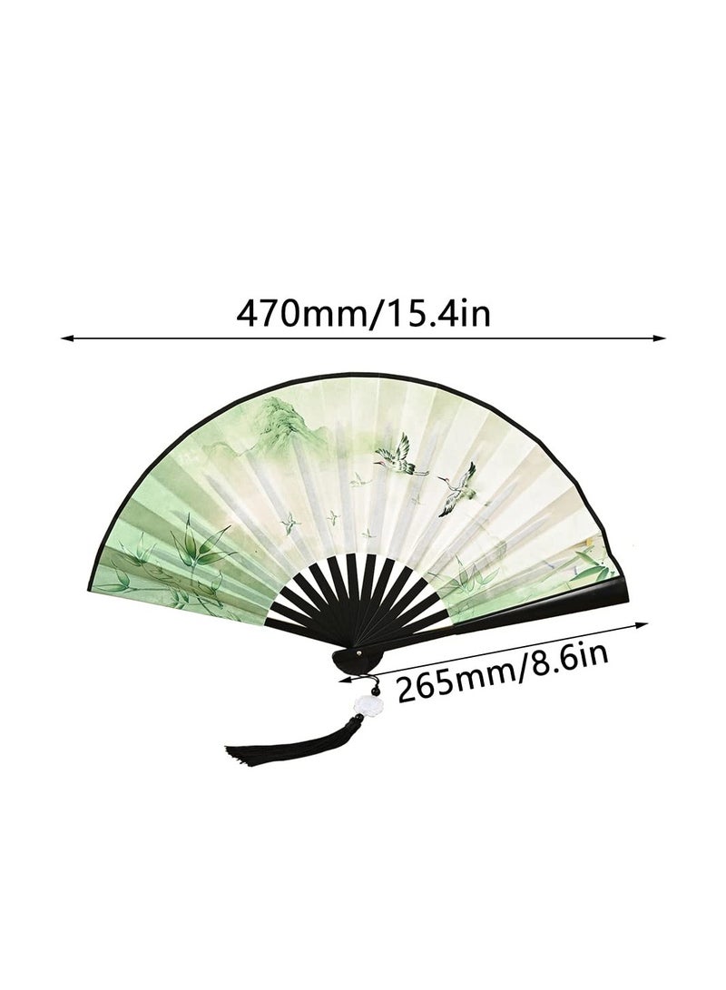SYOSI Folding Fan, Folding Hand Fans with Tassel Hand Fans with Tassel Bamboo Silk Fabric Foldable Fan for Cool Down, Dancing, Wedding Party, Wall Decorationfor Role-Playing, As a Gift(2 Pcs) - Image 4