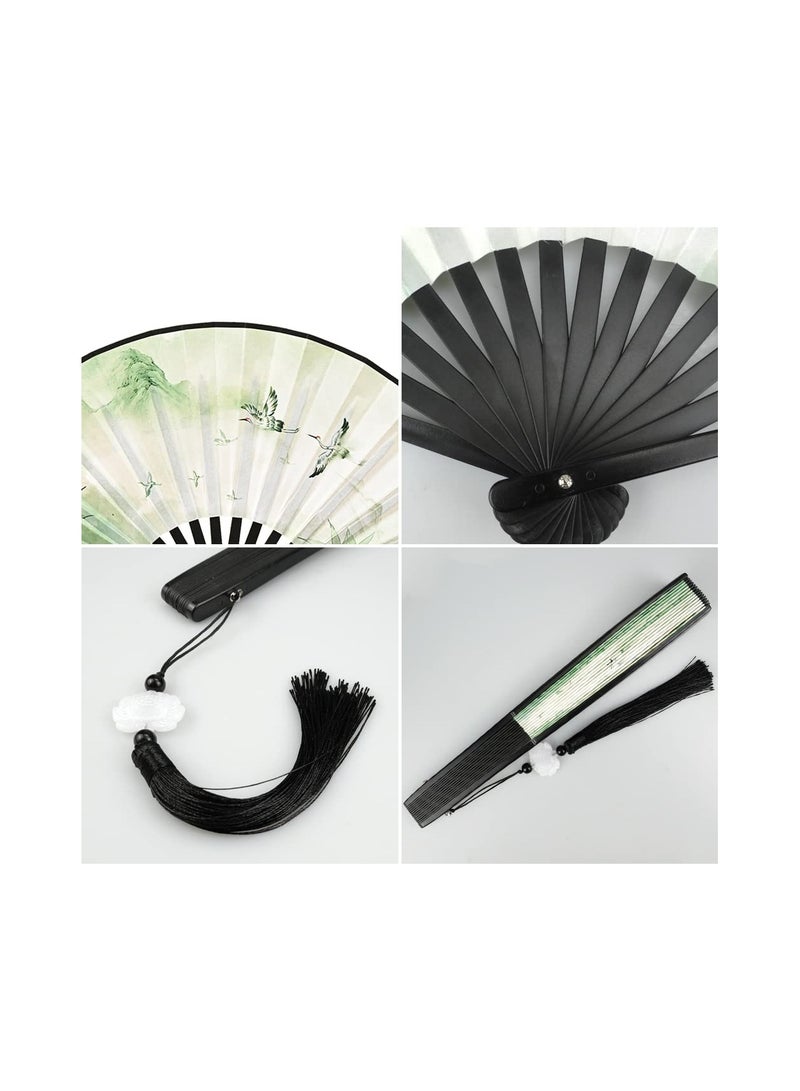 SYOSI Folding Fan, Folding Hand Fans with Tassel Hand Fans with Tassel Bamboo Silk Fabric Foldable Fan for Cool Down, Dancing, Wedding Party, Wall Decorationfor Role-Playing, As a Gift(2 Pcs) - Image 2