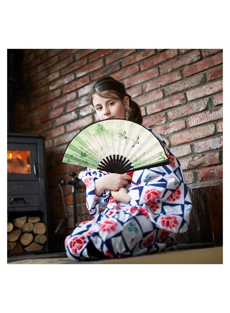 SYOSI Folding Fan, Folding Hand Fans with Tassel Hand Fans with Tassel Bamboo Silk Fabric Foldable Fan for Cool Down, Dancing, Wedding Party, Wall Decorationfor Role-Playing, As a Gift(2 Pcs) - Image 3