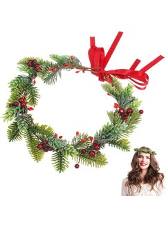 minkissy minkissy Christmas Artificial Flower Crown - Xmas Garland With Berries And Pinecones Christmas Wreath Headpiece Garland With Holly Berry Leaves Hairband for Woman Girls 