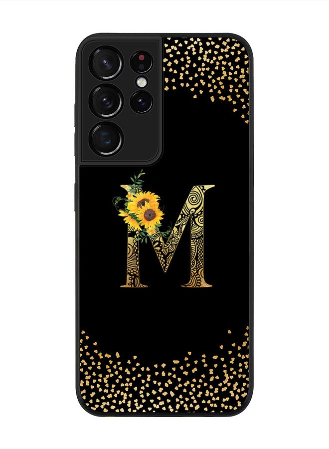 Stylizedd Rugged Black edge case for Samsung Galaxy S21 Ultra 5G, Soft Phone case Custom Monogram Initial Letter Mandala Floral Pattern Alphabet- M (Black) - Image 1