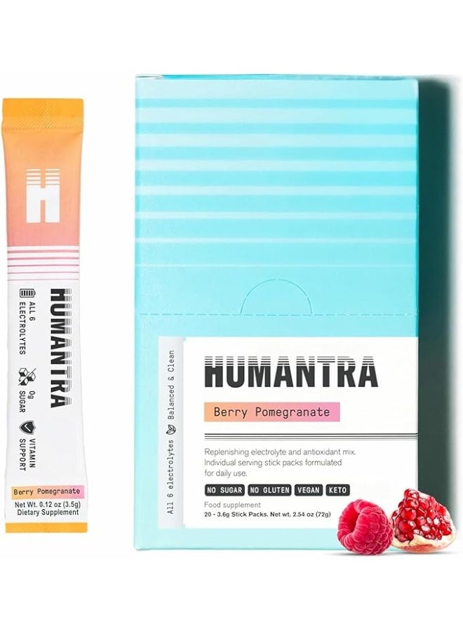 Humantra Hydration Packets | Zero Sugar Electrolyte Hydration Multiplier w/Essential Minerals, Boost Immune & Metabolic Functions | Electrolytes Powder (20 count, Berry Pomegranate)