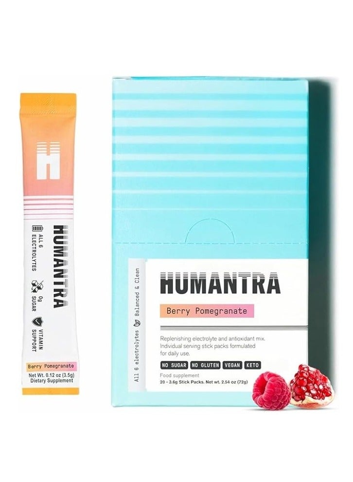 Humantra Hydration Packets | Zero Sugar Electrolyte Hydration Multiplier w/Essential Minerals, Boost Immune & Metabolic Functions | Electrolytes Powder (20 count, Berry Pomegranate)