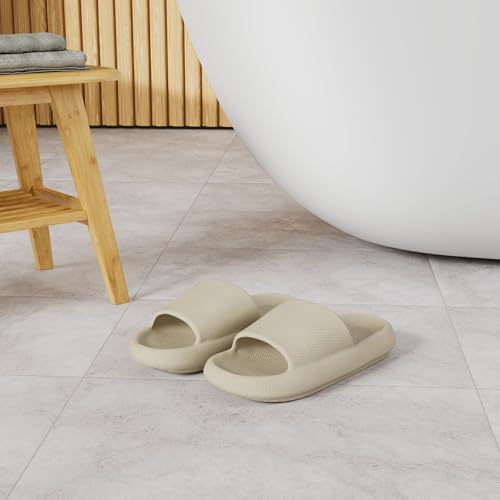 BRONAX Pillow Slippers for Women and Men | House Slides Shower Sandals | Cushioned Thick Sole 40-41 Khaki - Image 2