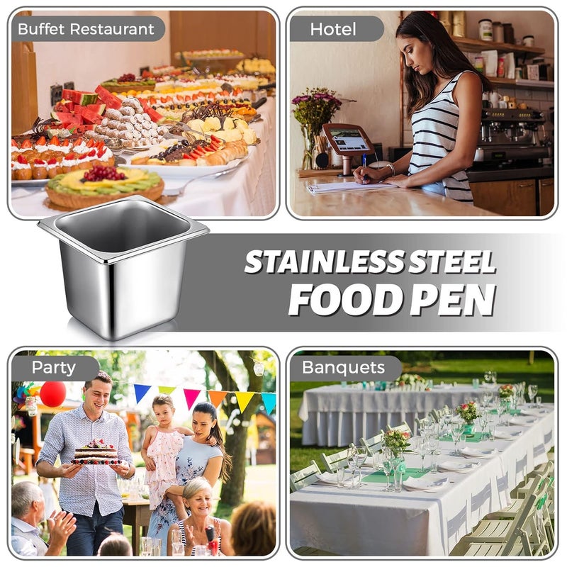 Rtteri 16 Pcs 1/6 Pan 6 Inch Deep Metal Hotel Steam Table Pan Stainless Steel Restaurant Food Prep Tray Buffet Container with 2 Tong and 4 Spoon for Catering Commercial Kitchen Equipment - Image 3
