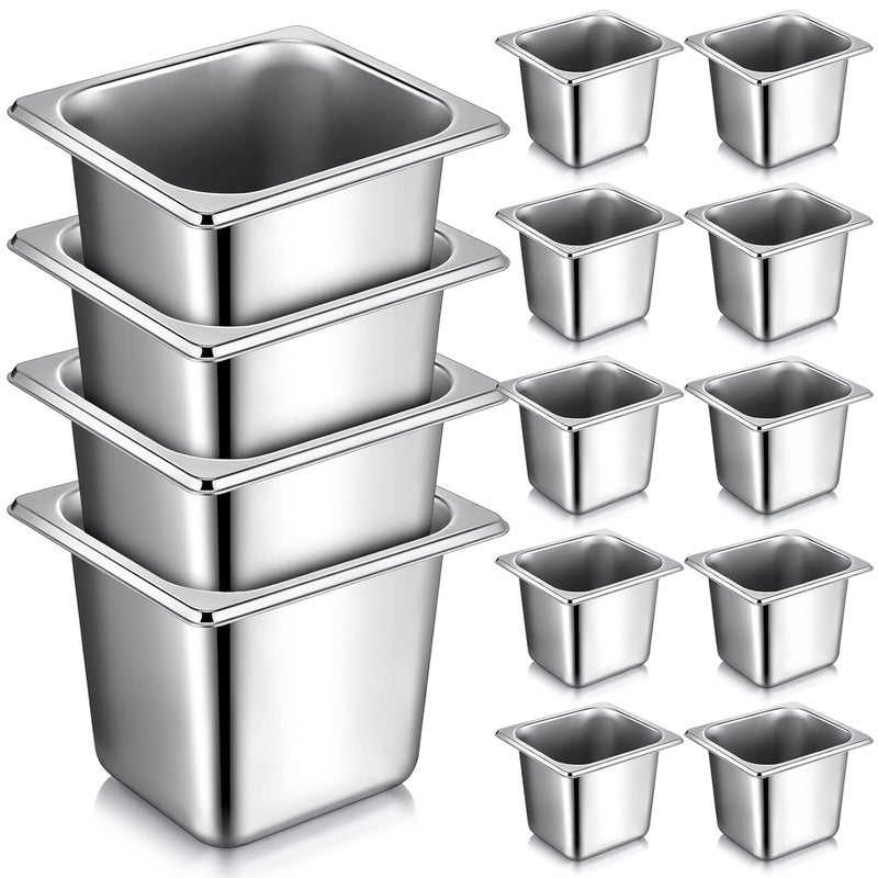 Rtteri 16 Pcs 1/6 Pan 6 Inch Deep Metal Hotel Steam Table Pan Stainless Steel Restaurant Food Prep Tray Buffet Container with 2 Tong and 4 Spoon for Catering Commercial Kitchen Equipment - Image 1